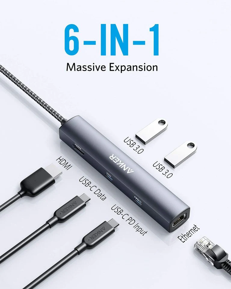 Concentrador USB-C Anker 543 (6 en 1, delgado)